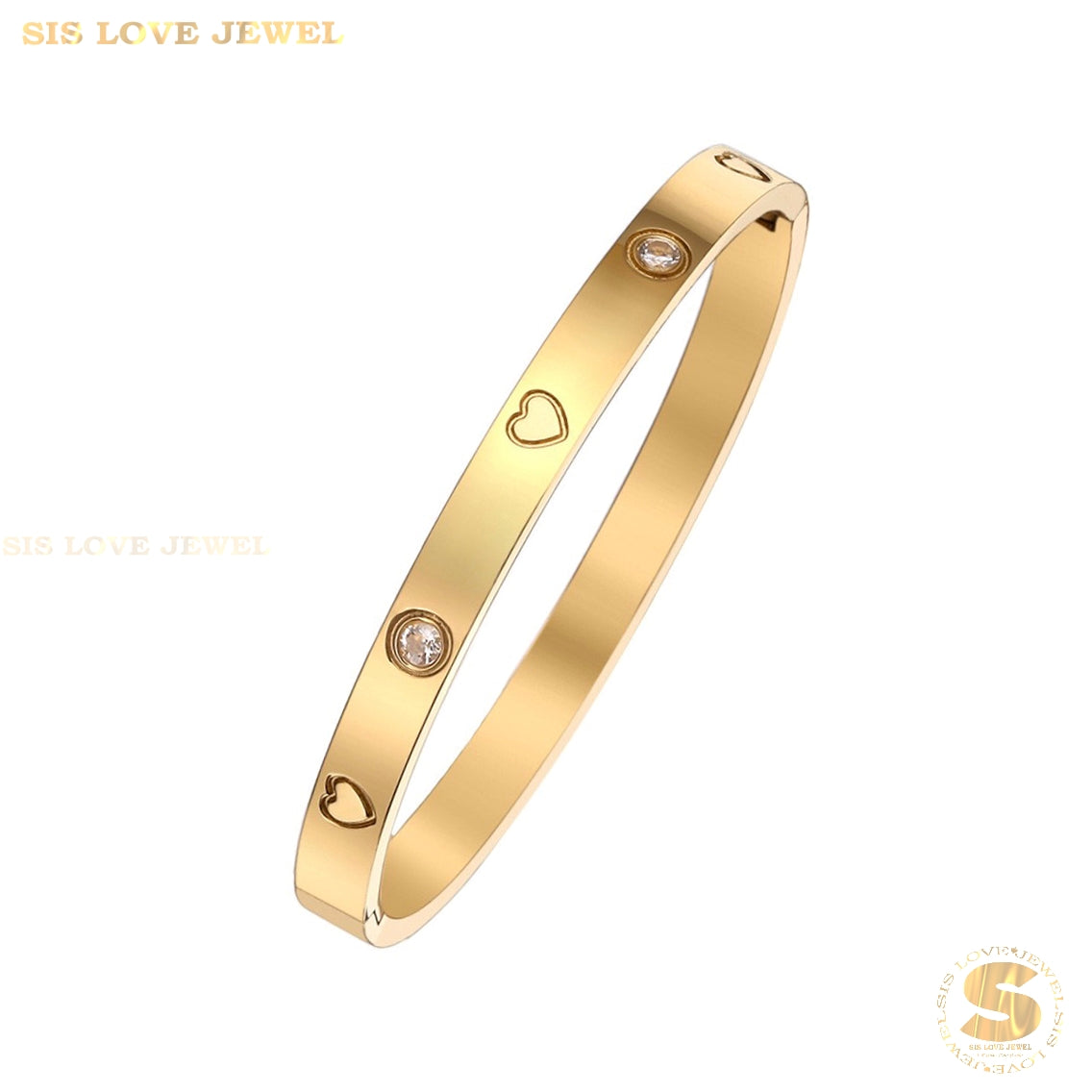 Love Zirconia Oval Bangle H030 Gold