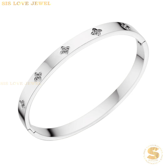 Clover Zirconia Bangle H032 Silver