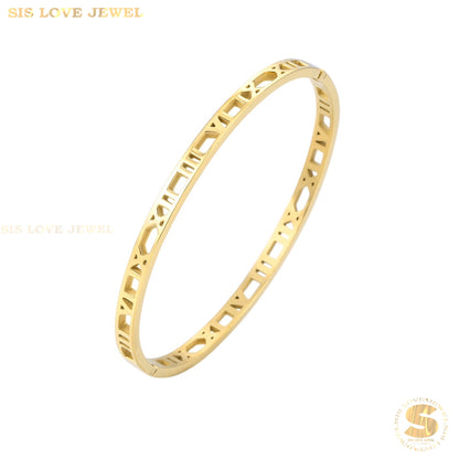 Roman Number Bangle H036 Gold
