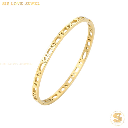 Roman Number Bangle H036 Gold