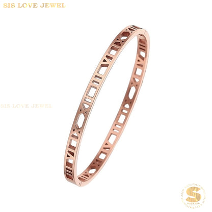 Roman Number Bangle H037 Rose Gold