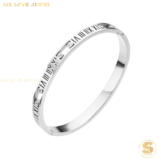 Roman Number Bangle H041 Silver