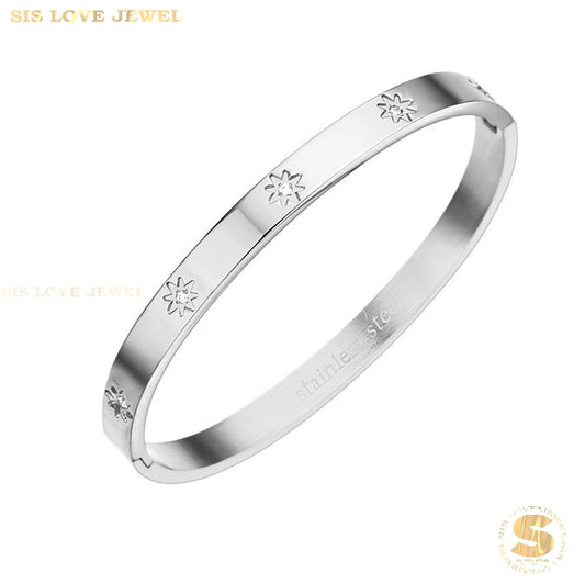 Star Zirconia Silver Bangle H047 Silver