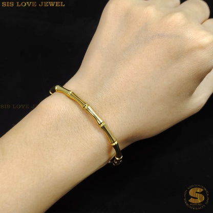 Titanium Steel 18K Gold Plated Bamboo Oval Bangle Minimalist Simple Gelang Tangan Women Jewelry H054