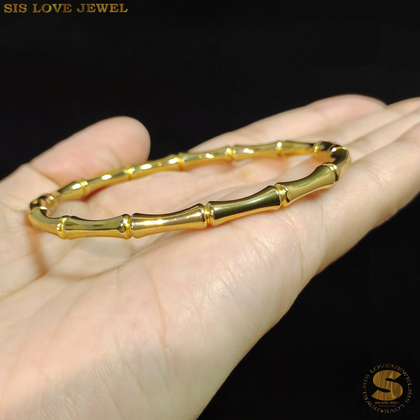 钛钢 18K 镀金竹椭圆形手镯简约简约 Gelang Tangan 女式首饰 H054