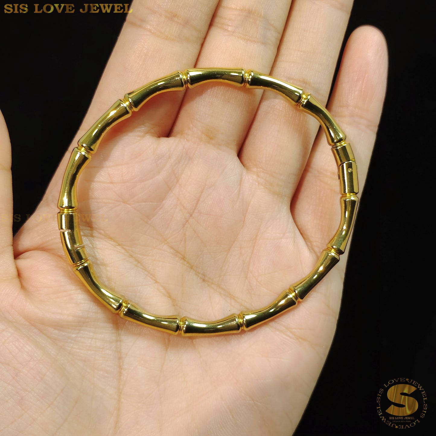 Titanium Steel 18K Gold Plated Bamboo Oval Bangle Minimalist Simple Gelang Tangan Women Jewelry H054