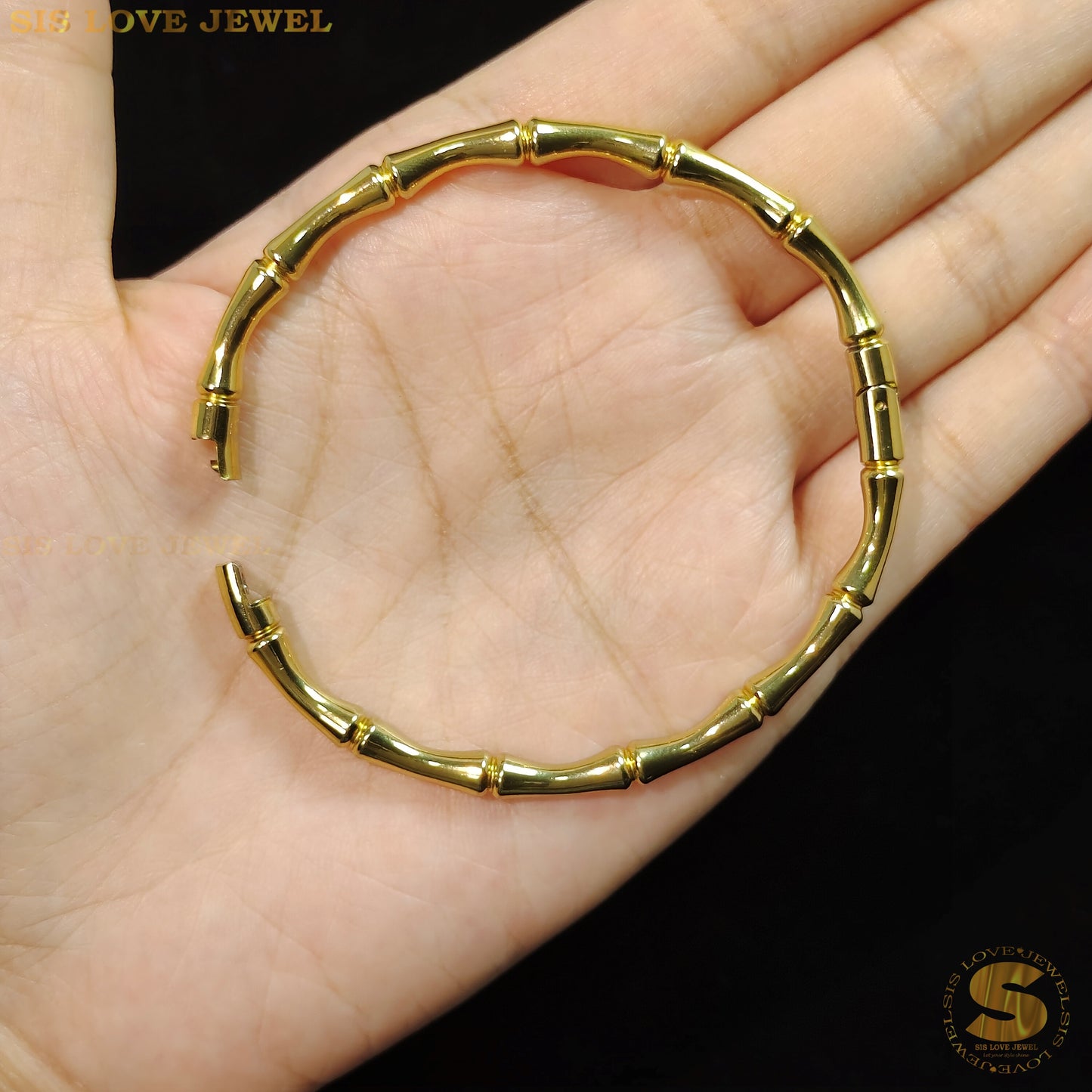 钛钢 18K 镀金竹椭圆形手镯简约简约 Gelang Tangan 女式首饰 H054