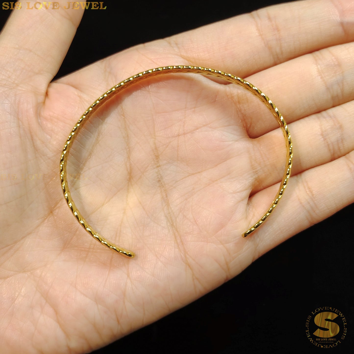 钛钢 18K 镀金可调节手镯简约简约 Gelang Tangan 女士首饰 H055