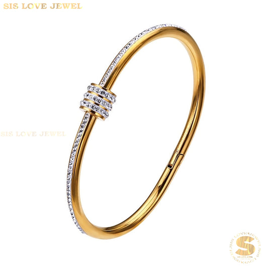 Lock Zirconia Bangle H090 Gold