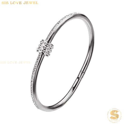 Moonlit Oval Embrace Bangle H090 Silver