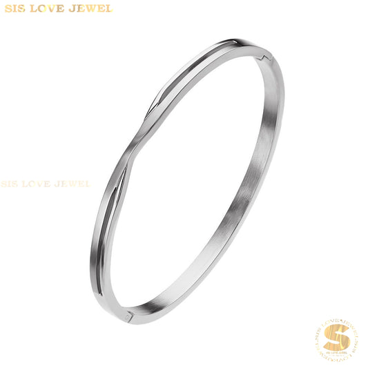 Cross Oval Bangle H099 Silver