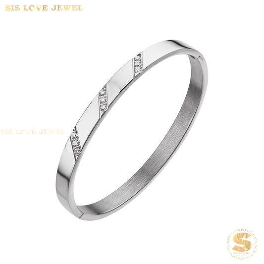 Simple Zirconia Oval Bangle H126 Silver
