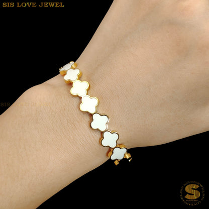 Half White Color Clover Oval Bangle H147