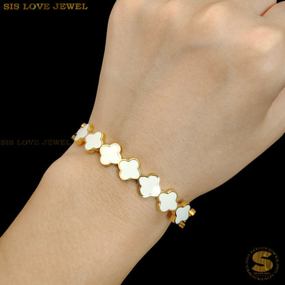 Half White Color Clover Oval Bangle H147