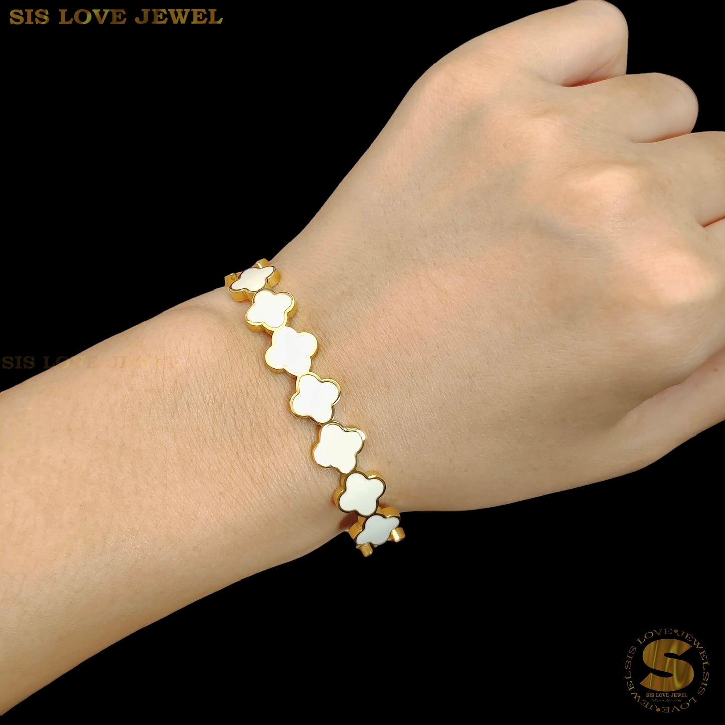 Half White Color Clover Oval Bangle H147