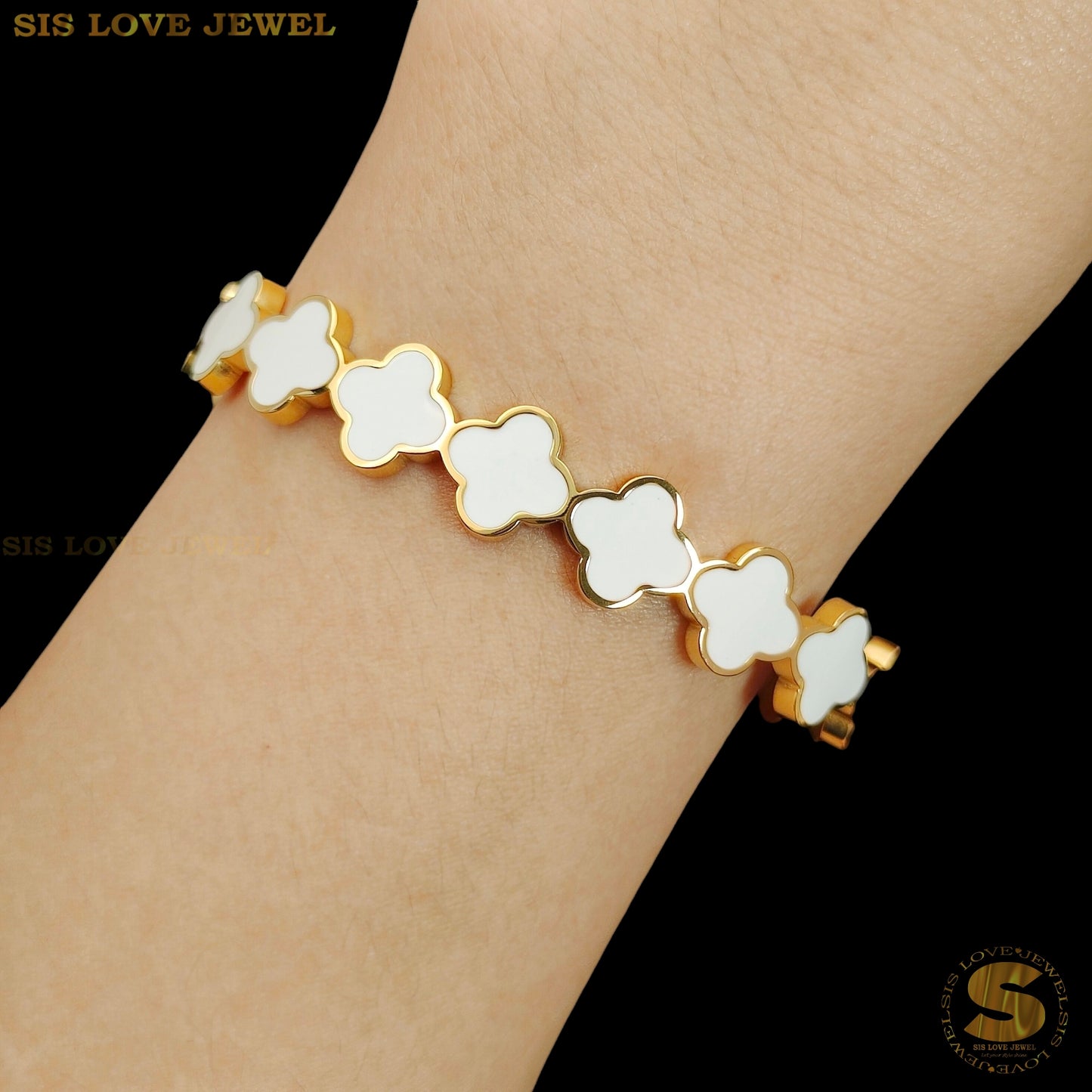 Half White Color Clover Oval Bangle H147