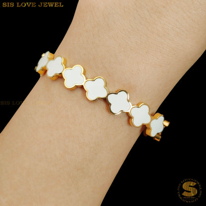 Half White Color Clover Oval Bangle H147