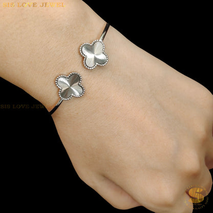 Silver Color Double Clover Oval Bangle H151