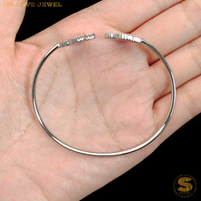 Silver Color Double Clover Oval Bangle H151