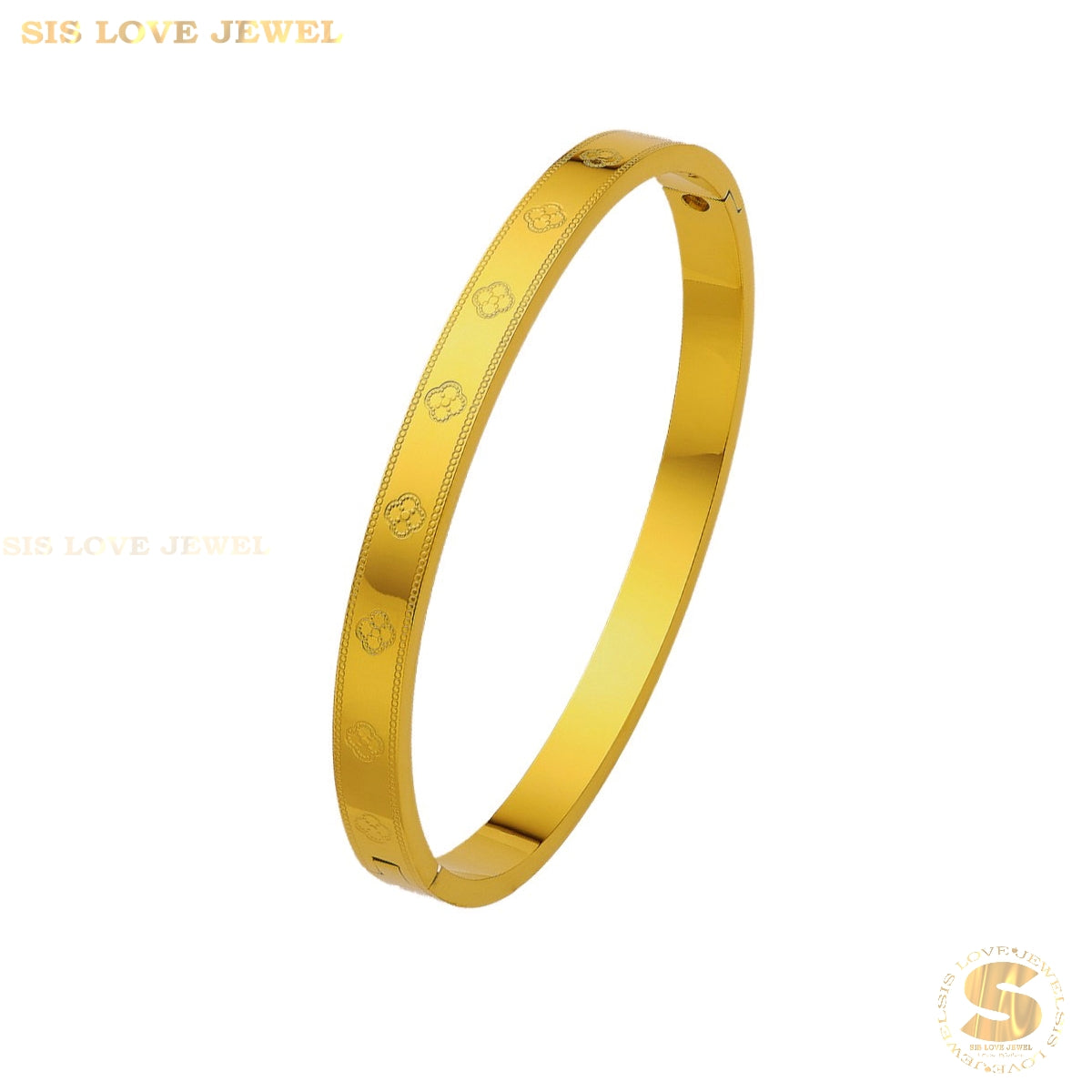 Mini Flower Oval Bangle H164 Gold