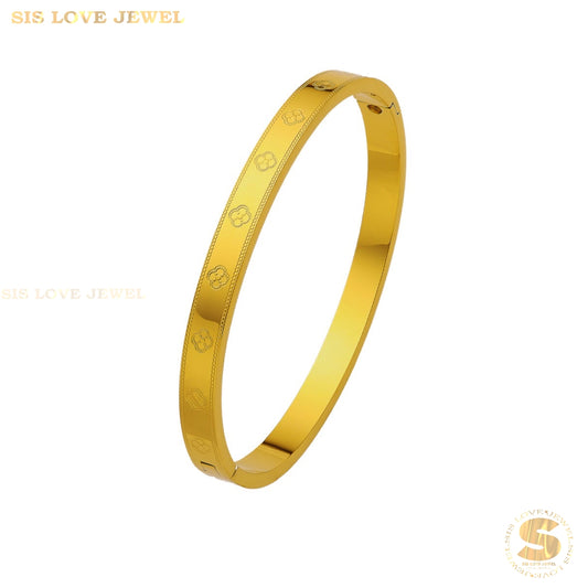 Mini Flower Oval Bangle H164 Gold
