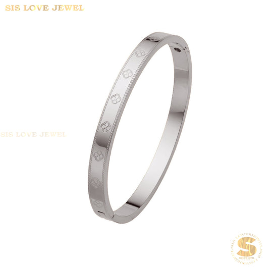 Mini Flower Oval Bangle H164 Silver
