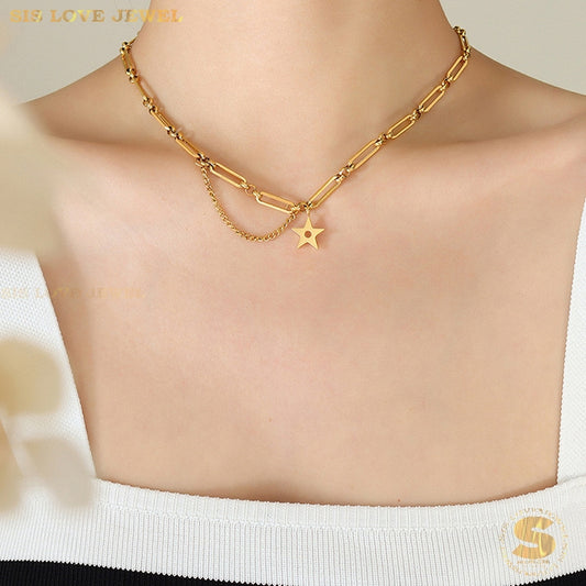 Paperclip Chain Star Necklace N023