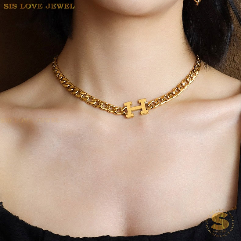 Initial H Chain Necklace & Bracelet Set H