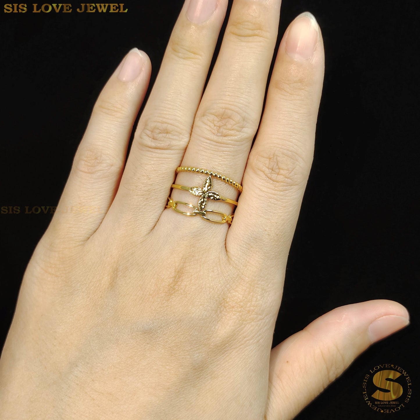 3 Layers Leaf Adjustable Ring R091