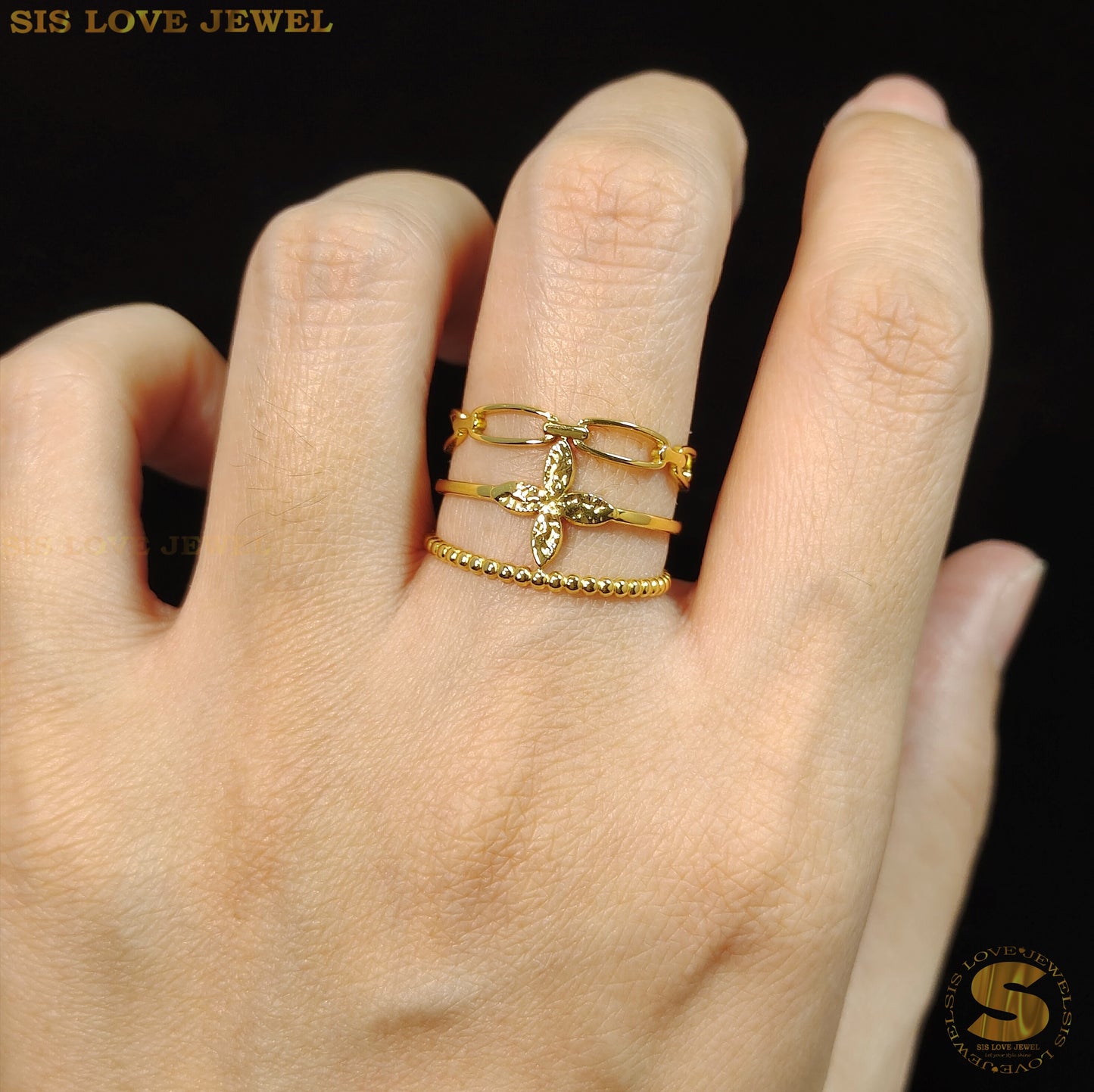 3 Layers Leaf Adjustable Ring R091