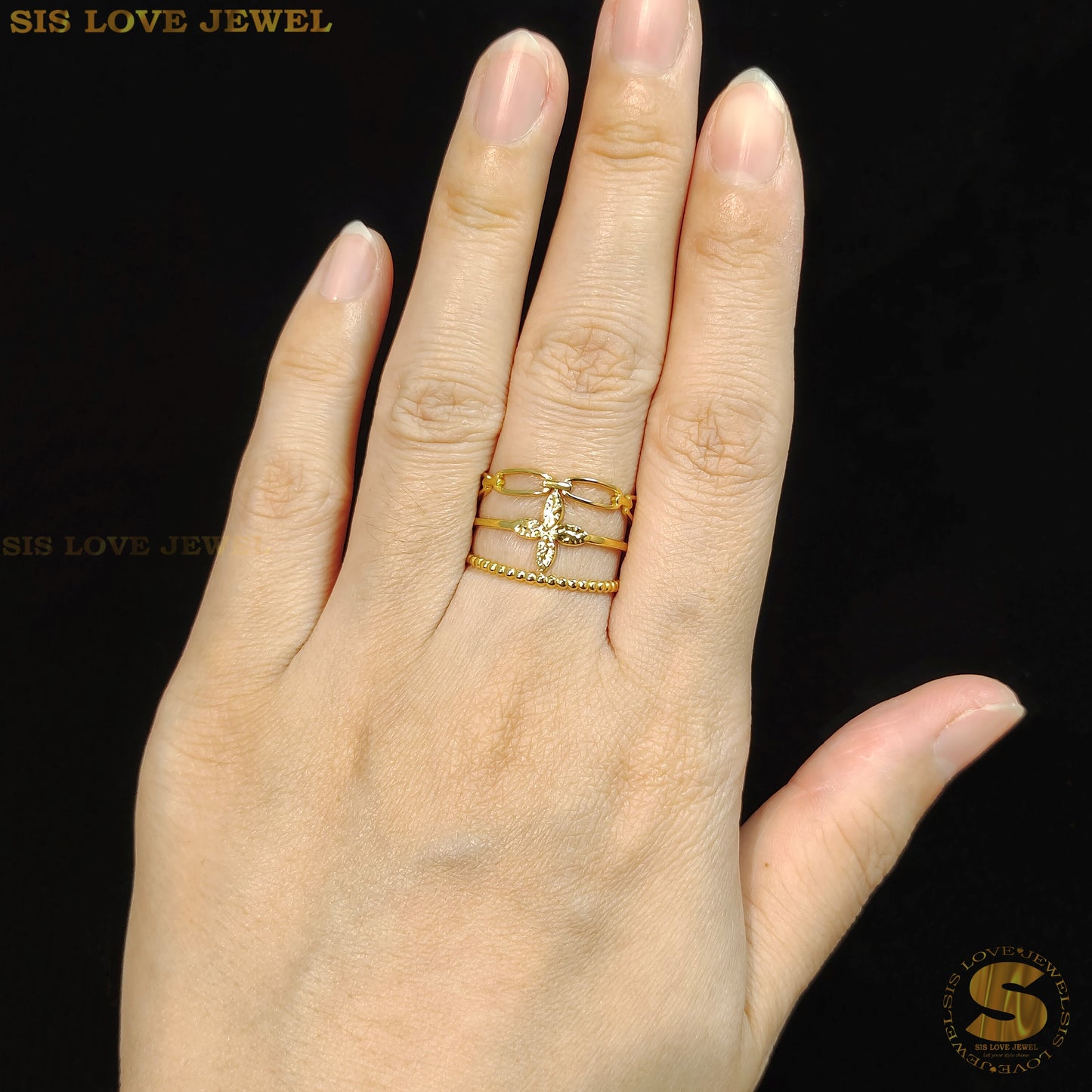 3 Layers Leaf Adjustable Ring R091