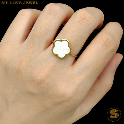 White Shell Flower Adjustable Ring R104