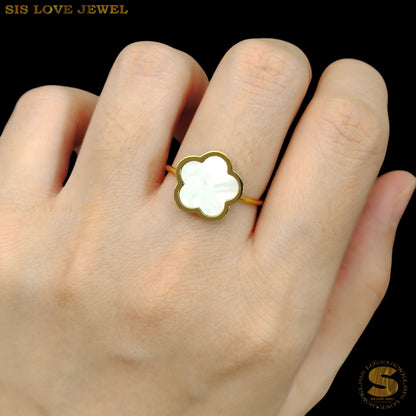 White Shell Flower Adjustable Ring R104