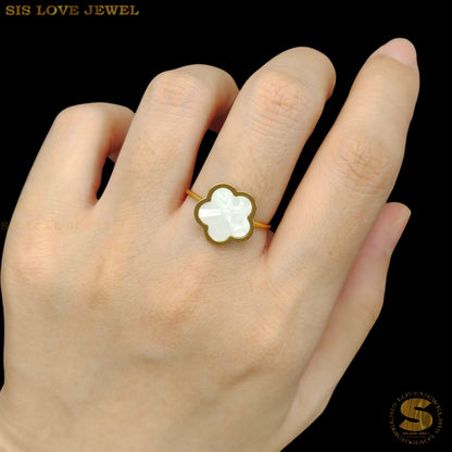 White Shell Flower Adjustable Ring R104