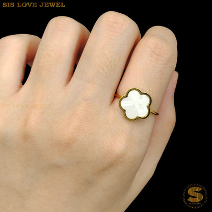 White Shell Flower Adjustable Ring R104