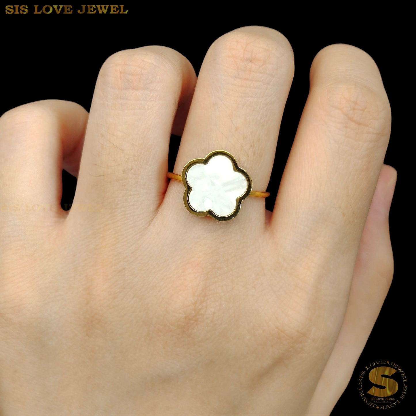 White Shell Flower Adjustable Ring R104