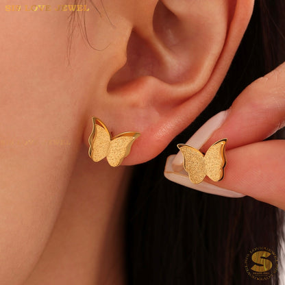 3d Gold Plated Butterfly Studs S018