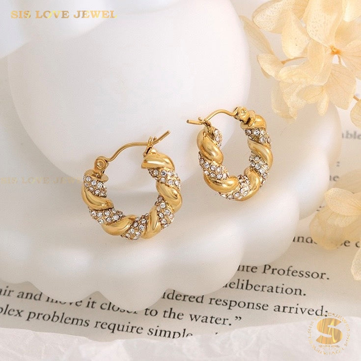 Twisted Pave Crystal Hoops S025