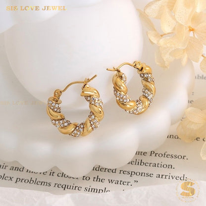 Twisted Pave Crystal Hoops S025