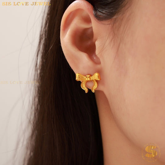 Dainty Ribbon Bow Studs S036