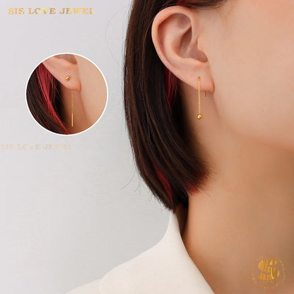 Dainty Gold Plated Bar & Ball Earrings S043