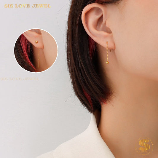 Dainty Gold Plated Bar & Ball Earrings S043