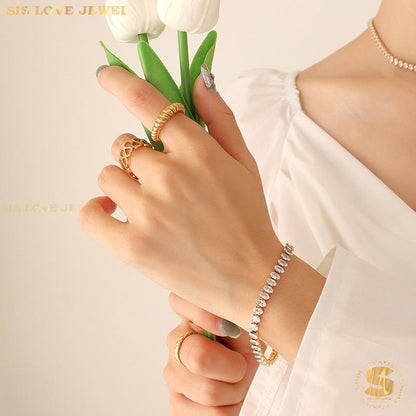 White Zirconia Gold Plated Bracelet B044 White