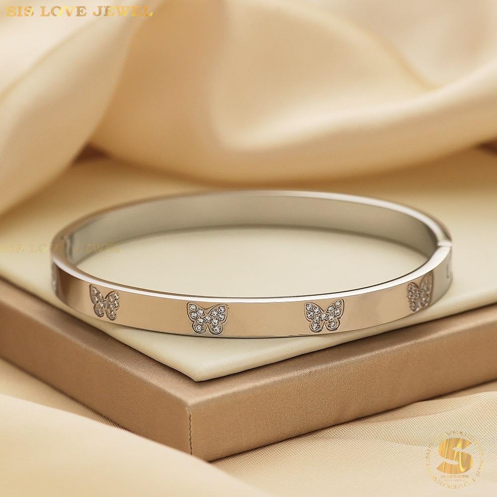 Butterfly Zirconia Oval Bangle Bracelet H134 Silver