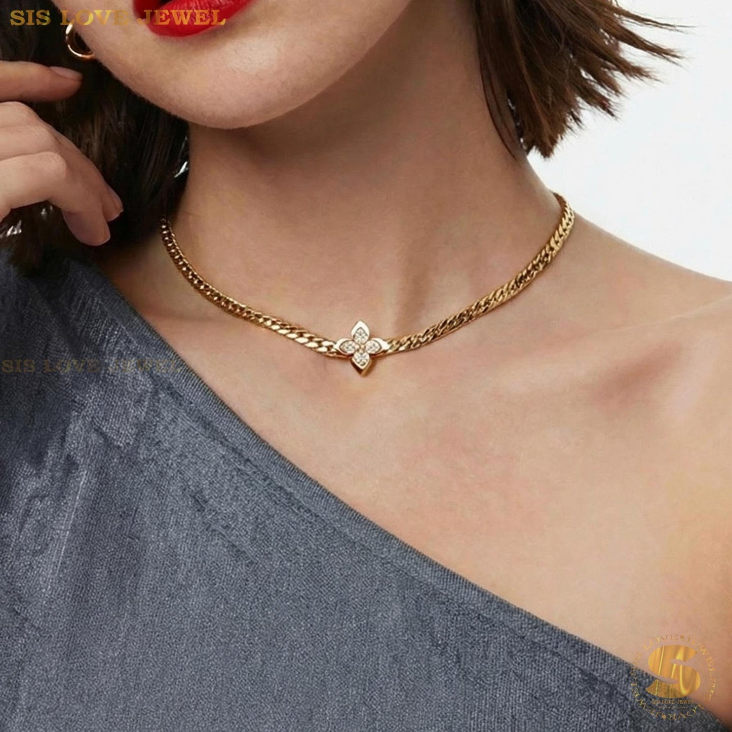 Delicate Clover Cuban Bracelet and Necklace N162 B263