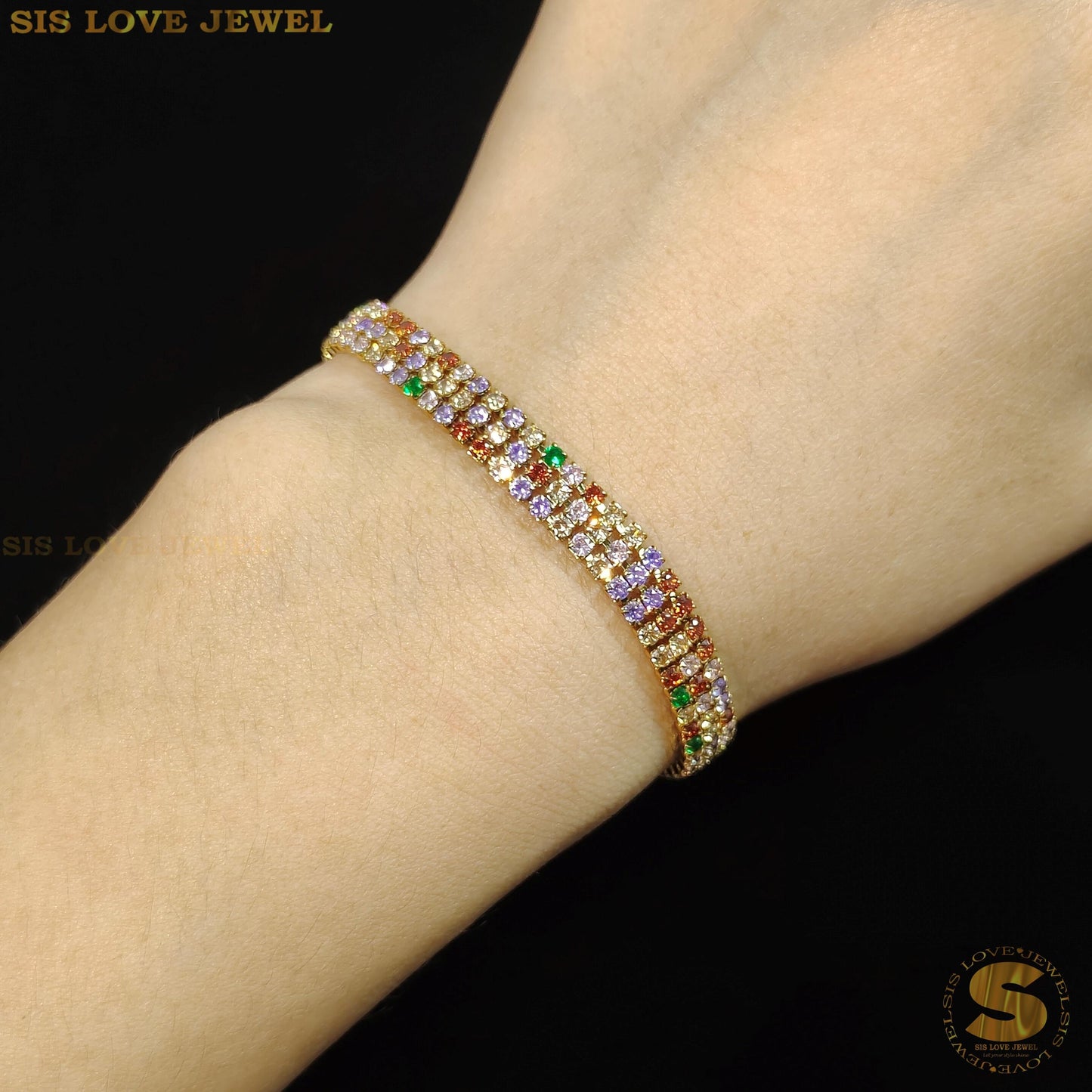 Colorful Cubic Zirconia 3 Layers Bracelet B146