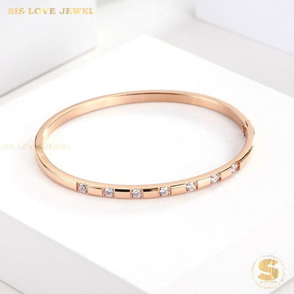 Rose Gold Half Row Zirconia Oval Bangle H023 Rose Gold