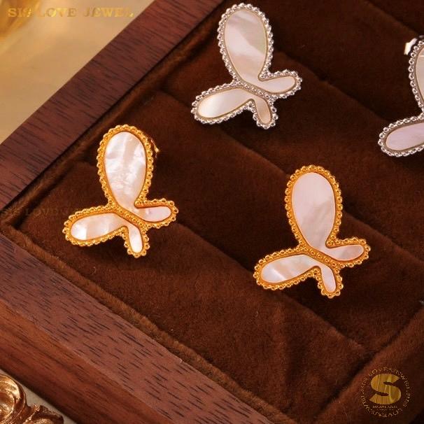 Gold Plated Butterfly Stud Earrings Necklace Set