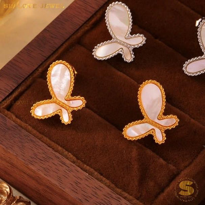 Gold Plated Butterfly Stud Earrings Necklace Set