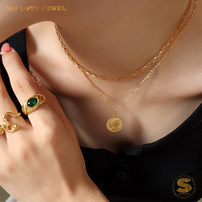 Double Layer Gold Plated Tag Necklace N035